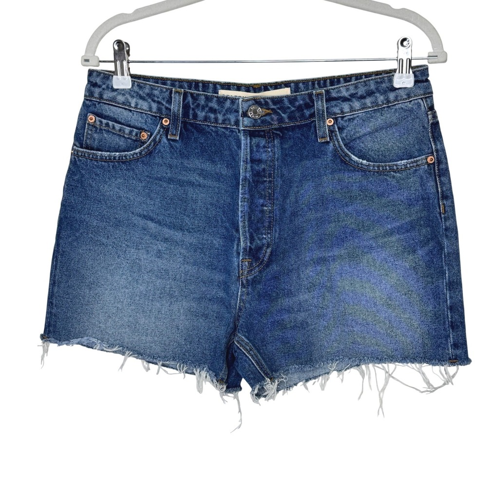 GRLFRND The Helena High Rise Cut Off Shorts 28 Blue